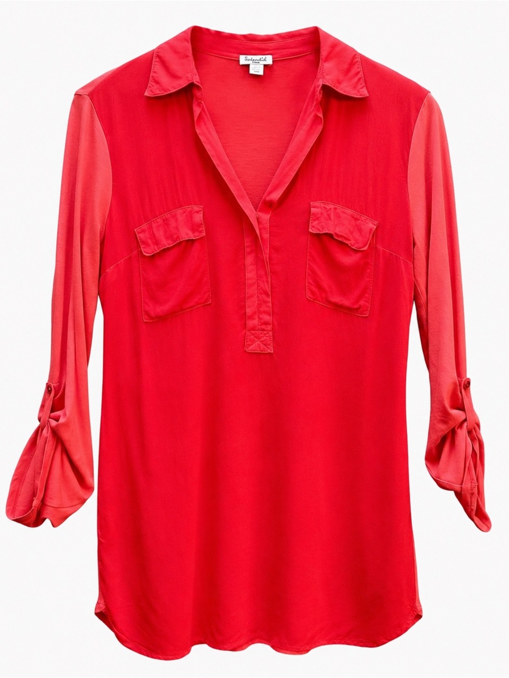 Splendid Henley Tunic Two Tone Top in Red - S